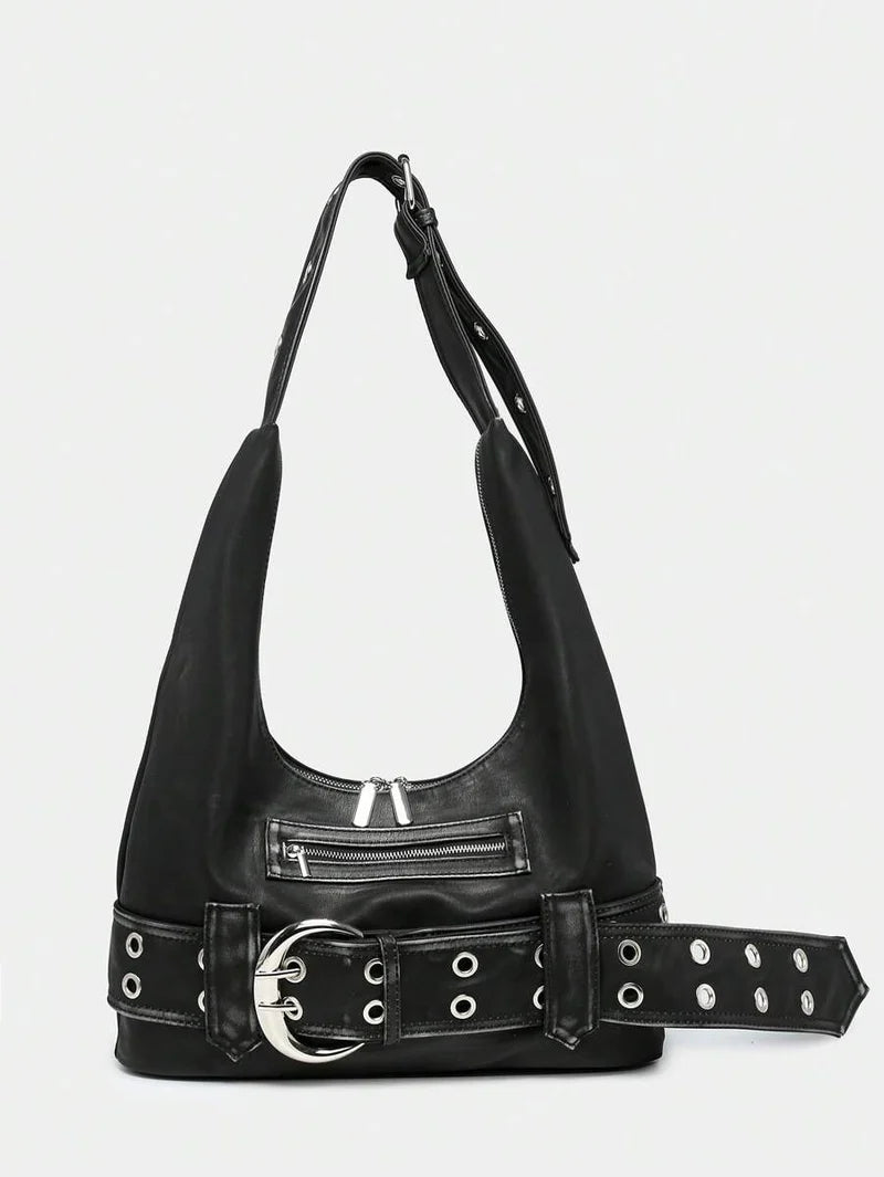 Rebel Luxe Buckle Hobo Bag